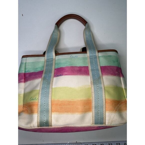DAMAGE Coach Hampton Watercolor Pastel Stripes Small Tote Handbag A0773-10025 - Picture 8 of 12